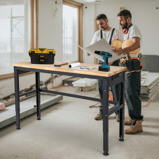 53 Inch Adjustable Heavy-Duty Workbench with Rubber Wood Top For Cheap