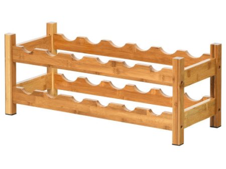 2-Tier 12 Bottles Bamboo Storage Shelf  Wine Rack-Natural Hot on Sale