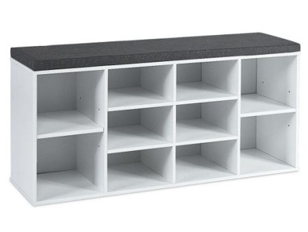 10-Cube Organizer Shoe Storage Bench with Cushion for Entryway-White Cheap