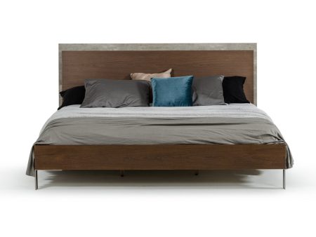 Modern Dark Walnut & Concrete Queen Bed Discount