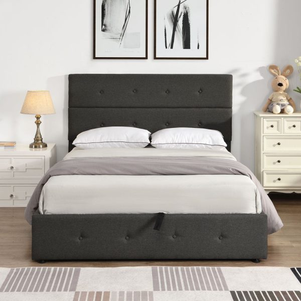 Gray Iron And Tufted Linen Blend Full Adjustable Bed Frame For Cheap