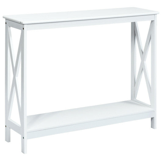 2-Tier Console X-Design Sofa Side Accent Table-White on Sale