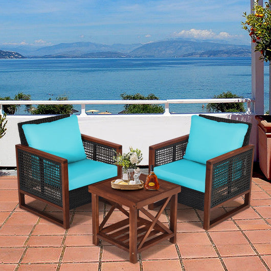 3 Pieces Acacia Wood Patio Furniture Set with Coffee Table-Turquoise Online Hot Sale