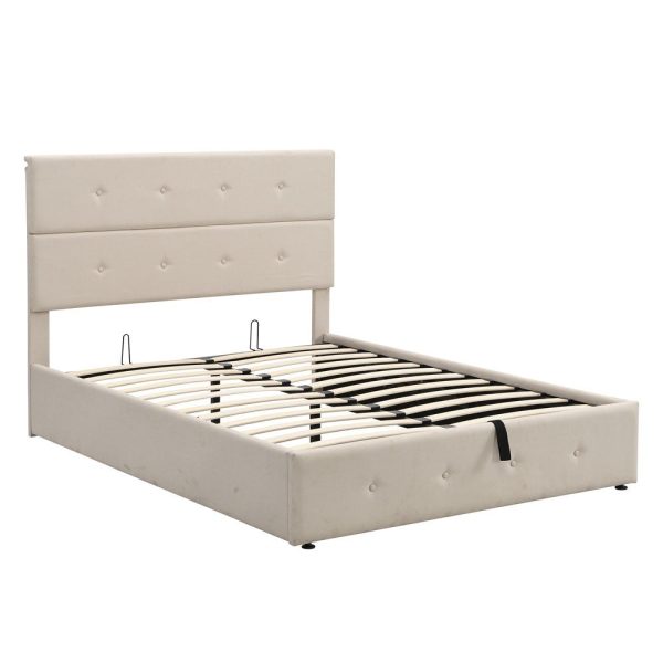 Beige Iron And Tufted Linen Blend Full Adjustable Bed Frame For Cheap