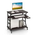 Mobile Computer Desk with Keyboard Tray Mouse Tray and Shelf-Dark Brown Discount