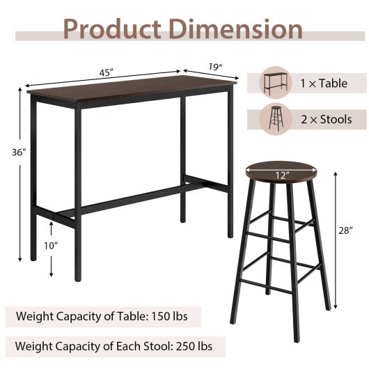 3 Piece Pub Table and Stools Kitchen Dining Set-Brown Online