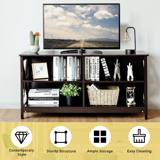 Wooden TV Stand Entertainment for TVs up to 55 Inch with X-Shaped Frame-Brown For Cheap