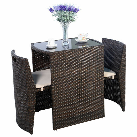 3 Pieces Cushioned Wicker Patio Bistro Set with No Assembly Needed Online Sale