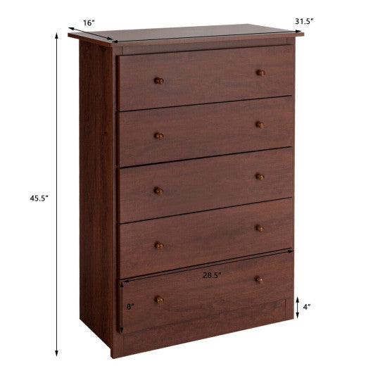 Functional Storage Organized Dresser with 5 Drawer-Brown Fashion