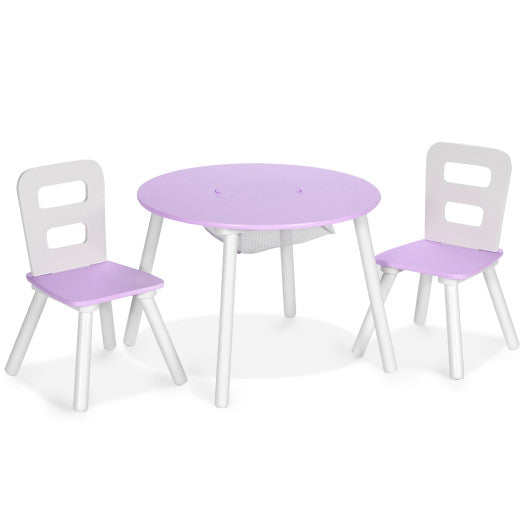 Wood Activity Kids Table and Chair Set with Center Mesh Storage for Snack Time and Homework-Purple Discount