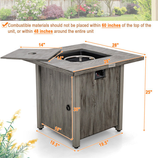 28 Inch 40 000 BTU Square Fire Pit Table with Lid and Lava Rocks-Gray Cheap