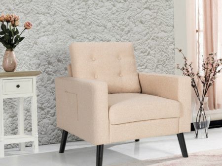 Mid-Century Upholstered Armchair Club Chair with Rubber Wood Legs-Beige Online