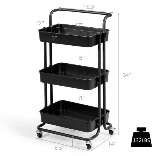 3-Tier Utility Cart Storage Rolling Cart with Casters-Black Sale