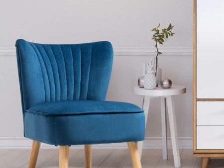 Modern Armless Velvet Accent Chair with Wood Legs-Blue Online Hot Sale