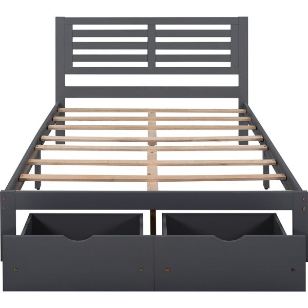 Gray Wood Full With Two Drawers Bed Frame Fashion