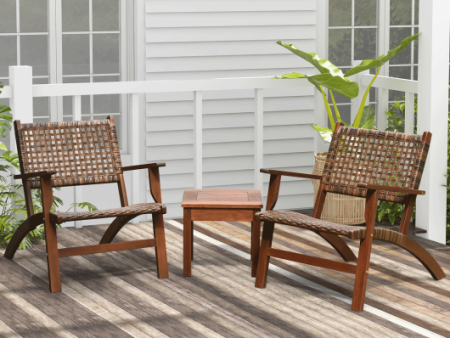 3 Pieces Outdoor Wooden Patio Rattan Furniture Set Online