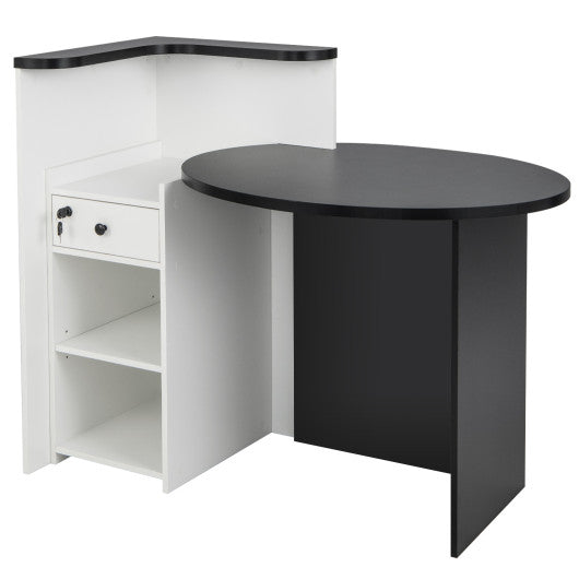 Front Reception Office Desk with Open Shelf and Lockable Drawer-Black & White Online Sale