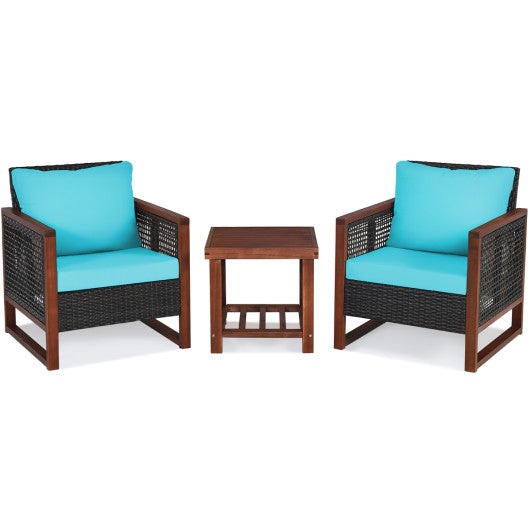 3 Pieces Acacia Wood Patio Furniture Set with Coffee Table-Turquoise Online Hot Sale