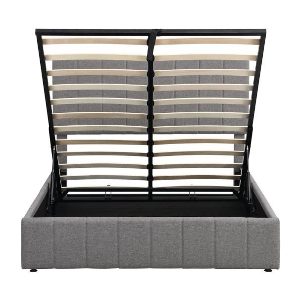 Gray Wood And Linen Blend Full Adjustable Bed Frame Supply