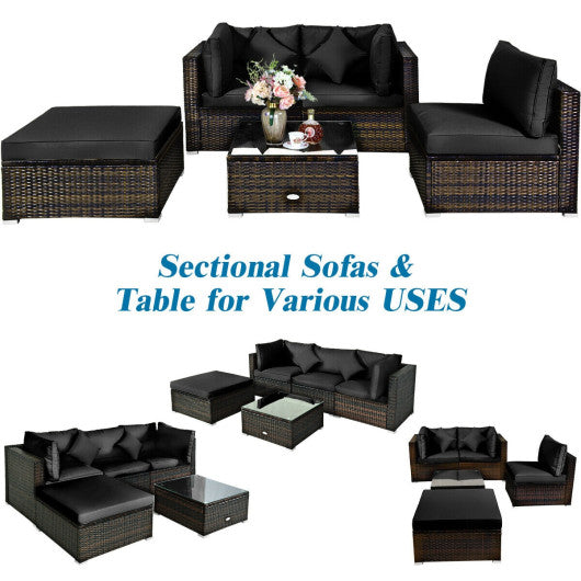 5 Pcs Outdoor Patio Rattan Furniture Set Sectional Conversation with Cushions-Black Hot on Sale