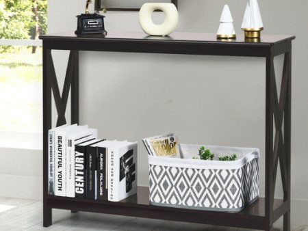 2-Tier Console X-Design Sofa Side Accent Table-Espresso Hot on Sale