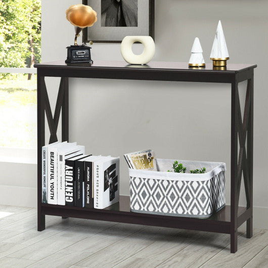 2-Tier Console X-Design Sofa Side Accent Table-Espresso Hot on Sale