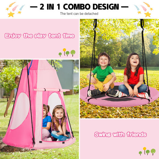 2-in-1 40 Inch Kids Hanging Chair Detachable Swing Tent Set-Pink For Cheap