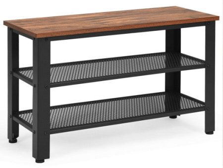 3-Tier Shoe Rack Industrial Shoe Bench with Storage Shelves-Brown Online Hot Sale