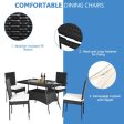 5 Pieces Outdoor Patio Rattan Dining Set with Glass Top with Cushions on Sale