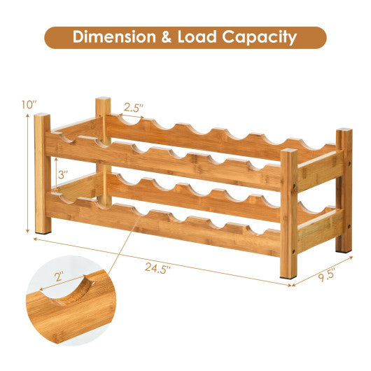 2-Tier 12 Bottles Bamboo Storage Shelf  Wine Rack-Natural Hot on Sale