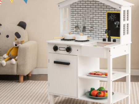 Kids Wooden Kitchen Play Set with Storage Shelves and Accessories-White Supply