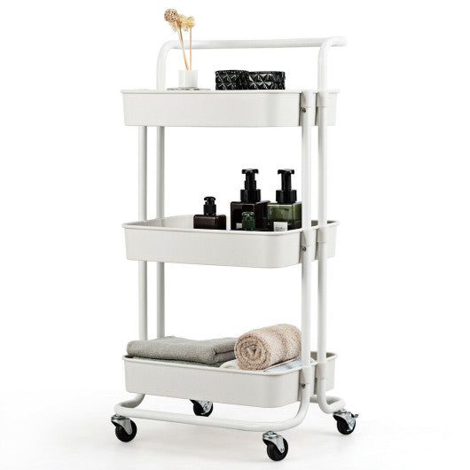 3-Tier Utility Cart Storage Rolling Cart with Casters-White Discount