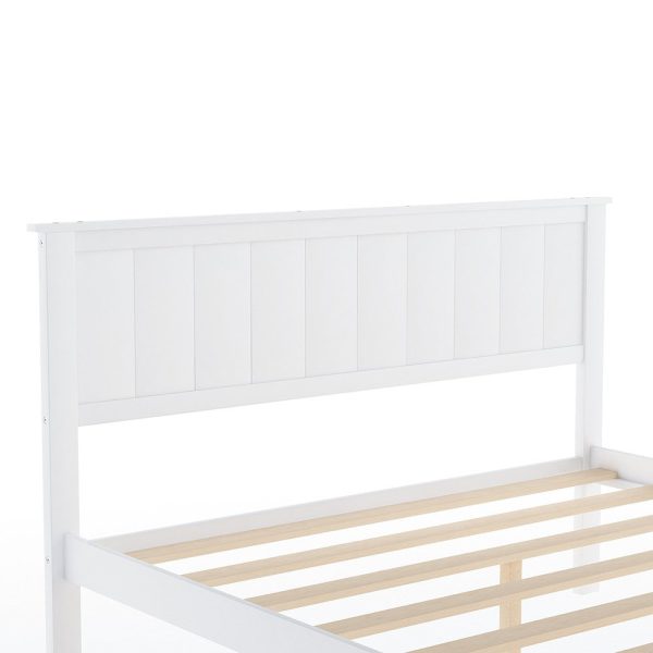 White Ribbed Texture Wood Full With Two Drawers Bed Frame Discount