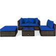 5 Pcs Outdoor Patio Rattan Furniture Set Sectional Conversation with Navy Cushions-Navy Sale