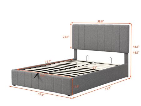 Gray Wood And Linen Blend Full Adjustable Bed Frame Supply