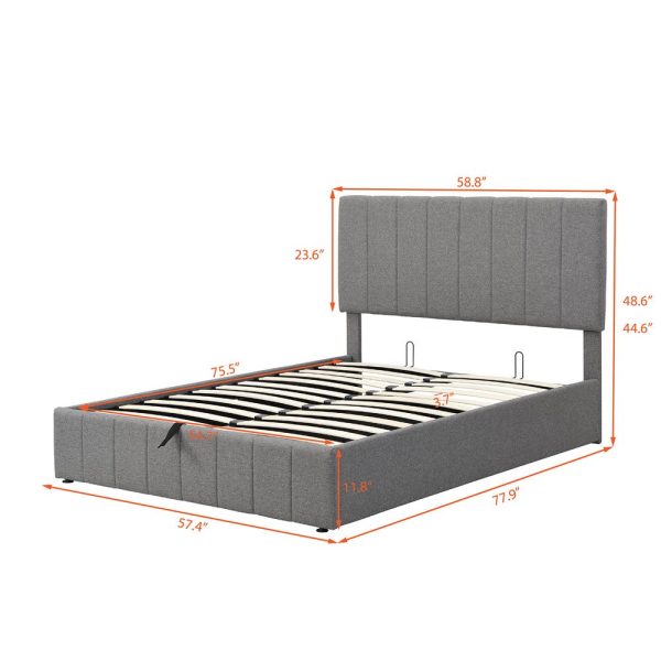 Gray Wood And Linen Blend Full Adjustable Bed Frame Supply