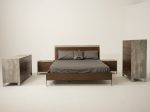 Modern Dark Walnut & Concrete Queen Bed Discount