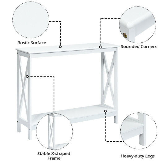 2-Tier Console X-Design Sofa Side Accent Table-White on Sale