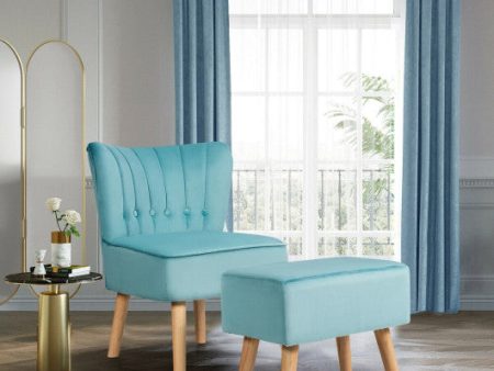 Modern Accent Chair Ottoman Set with Footstool-Turquoise Online Sale