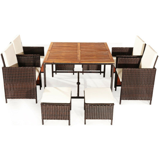 9 Pieces Patio Rattan Dining Cushioned Chairs Set-White Supply