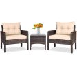 3 Pieces Outdoor Patio Rattan Conversation Set with Seat Cushions-Beige Online Sale