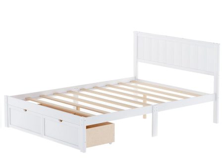 White Ribbed Texture Wood Full With Two Drawers Bed Frame Discount