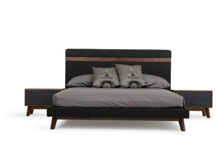 Modern Grey Fabric & Walnut Queen Bed Online