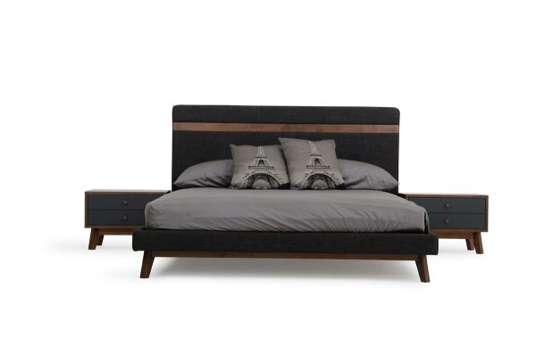 Modern Grey Fabric & Walnut Queen Bed Online