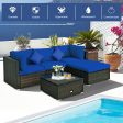 5 Pcs Outdoor Patio Rattan Furniture Set Sectional Conversation with Navy Cushions-Navy Sale