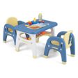 Kids Table and 2 Chairs Set with Storage Shelf and Building Blocks-Blue Supply