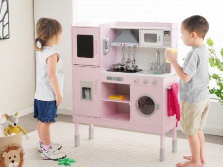 Pretend Play Kitchen for Kids with 16 Pieces Accessories-Pink Cheap