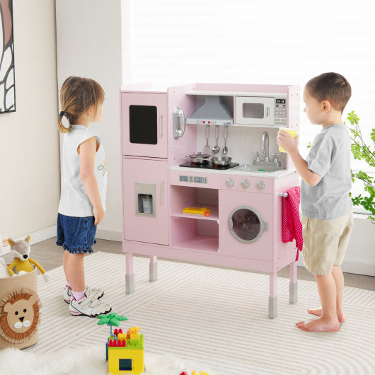 Pretend Play Kitchen for Kids with 16 Pieces Accessories-Pink Cheap