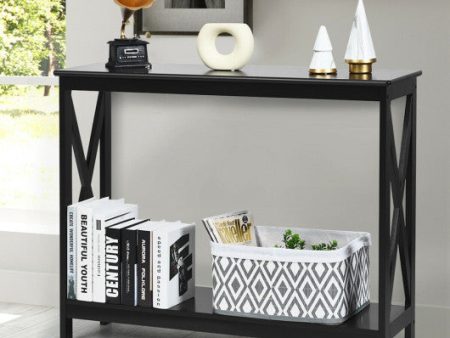 2-Tier Console X-Design Sofa Side Accent Table-Black Online