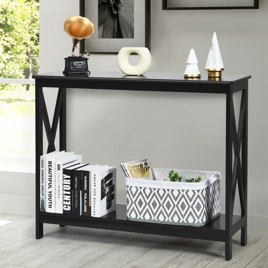 2-Tier Console X-Design Sofa Side Accent Table-Black Online